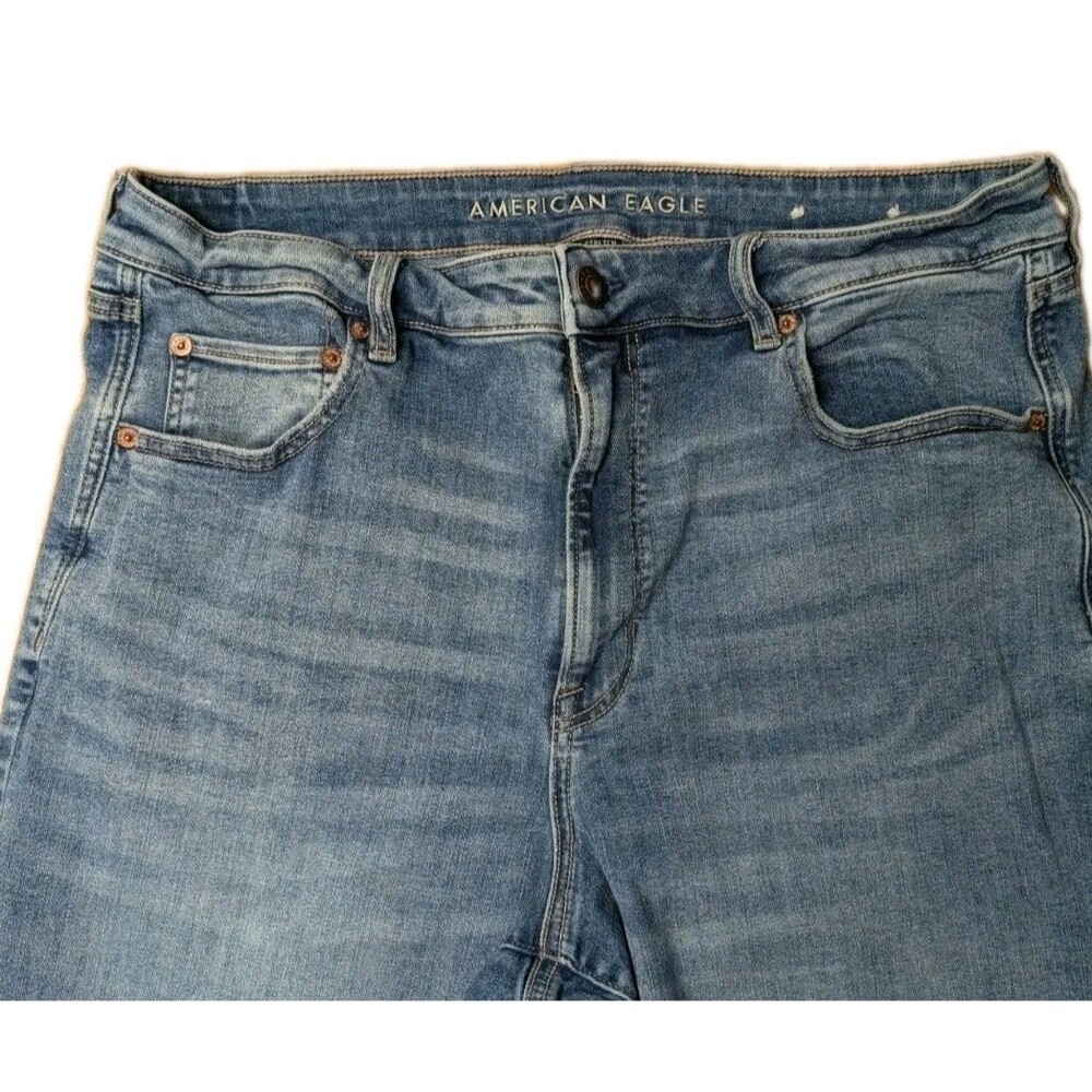 AEO American Eagle Womens Jeans 18 Short Wide Leg Super Stretch Blue Denim Pants - Picture 2 of 11